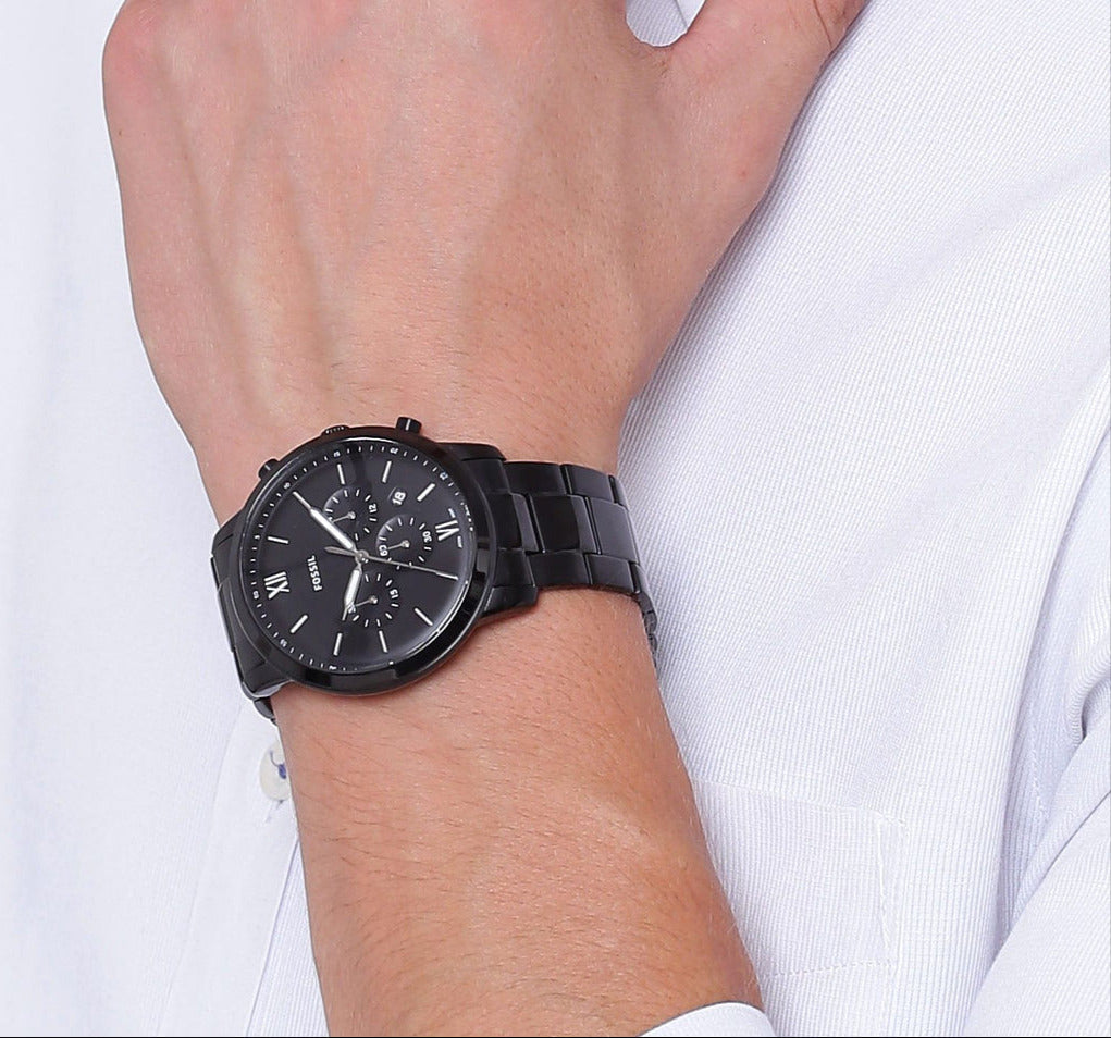 Fossil FS5474 44mm Men’s Quartz Watch – Black Dial & Black Strap