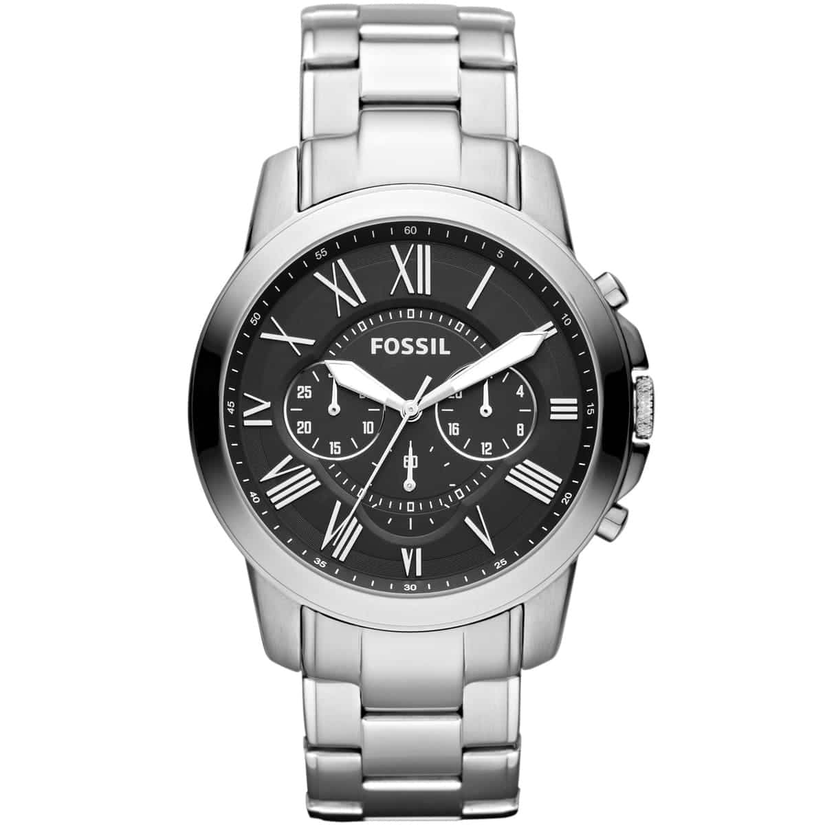 Fossil Grant FS4736 44mm Men’s Chronograph Watch – Black Dial & Silver-tone Stainless Steel Bracelet