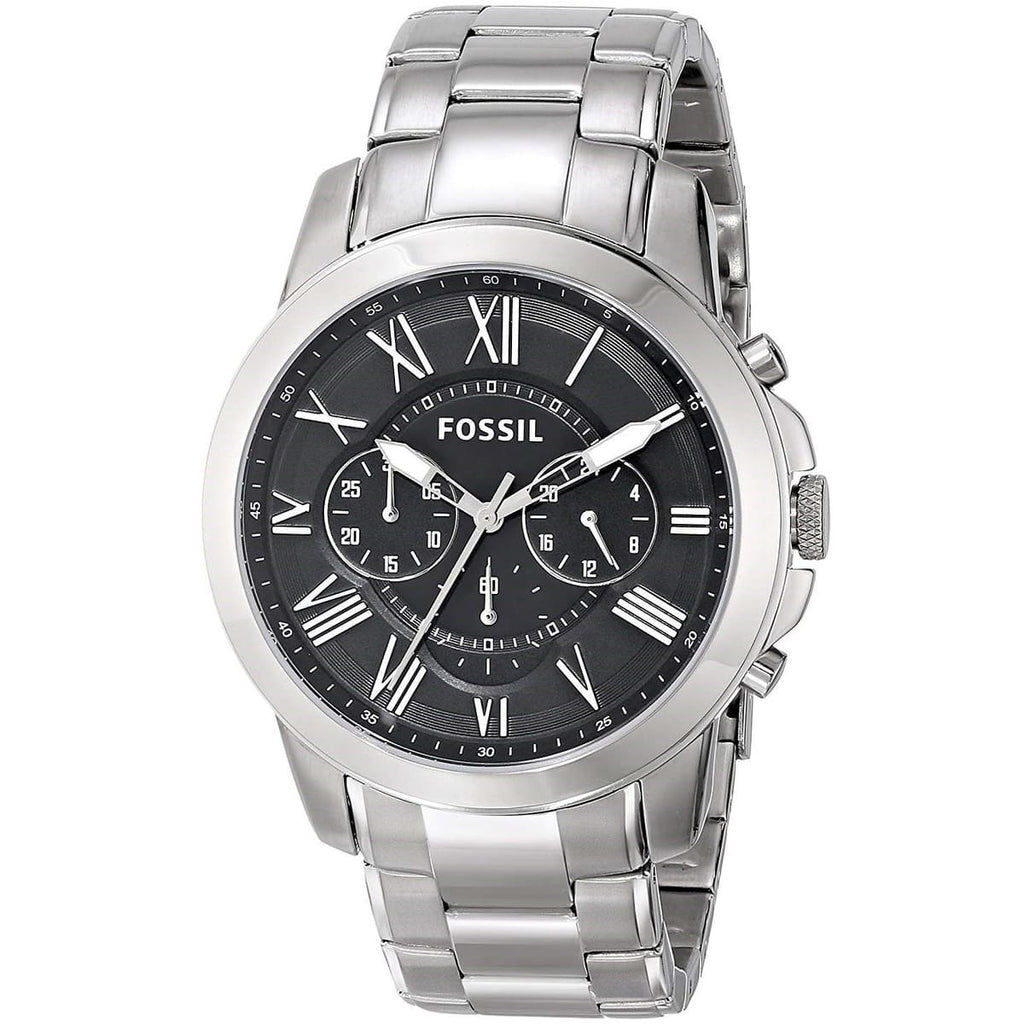 Fossil Grant FS4736 44mm Men’s Chronograph Watch – Black Dial & Silver-tone Stainless Steel Bracelet