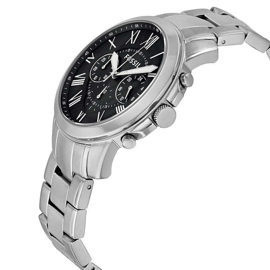 Fossil Grant FS4736 44mm Men’s Chronograph Watch – Black Dial & Silver-tone Stainless Steel Bracelet