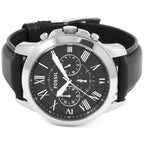 Fossil Grant FS4812 44mm Men’s Chronograph Watch – Black Dial & Black Genuine Leather Strap