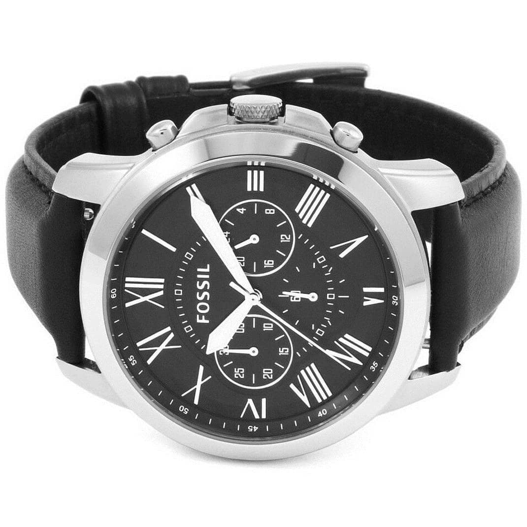 Fossil Grant FS4812 44mm Men’s Chronograph Watch – Black Dial & Black Genuine Leather Strap