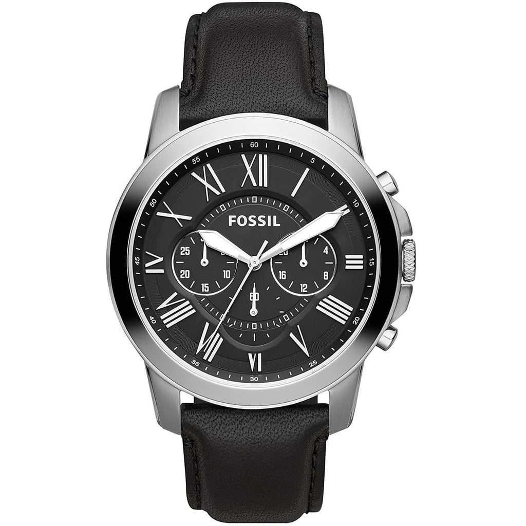 Fossil Grant FS4812 44mm Men’s Chronograph Watch – Black Dial & Black Genuine Leather Strap