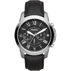 Fossil Grant FS4812 44mm Men’s Chronograph Watch – Black Dial & Black Genuine Leather Strap