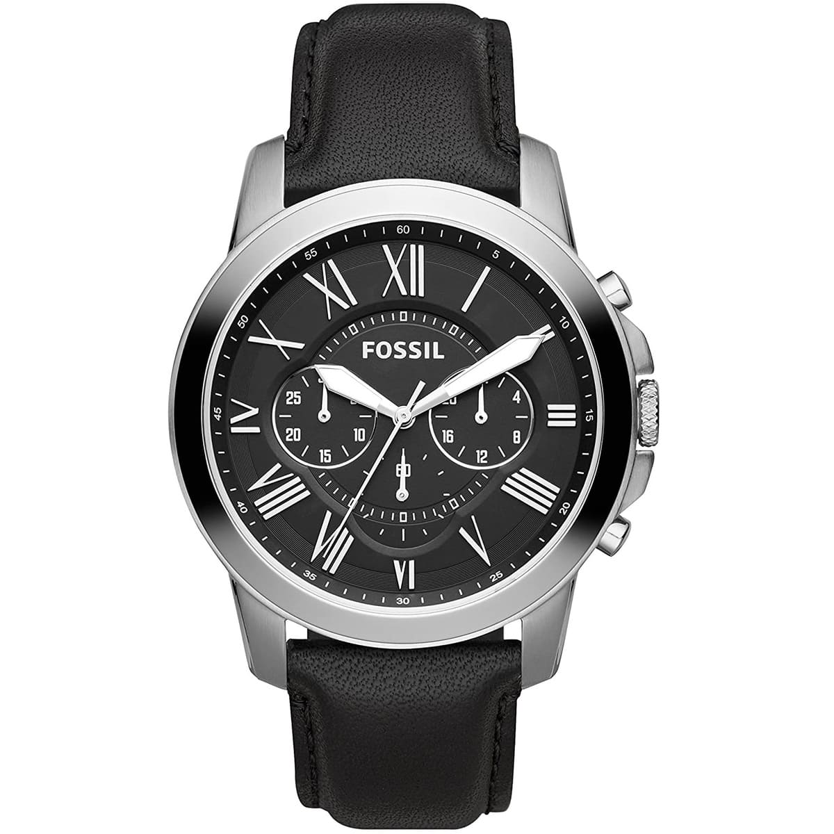 Fossil Grant FS4812 44mm Men’s Chronograph Watch – Black Dial & Black Genuine Leather Strap
