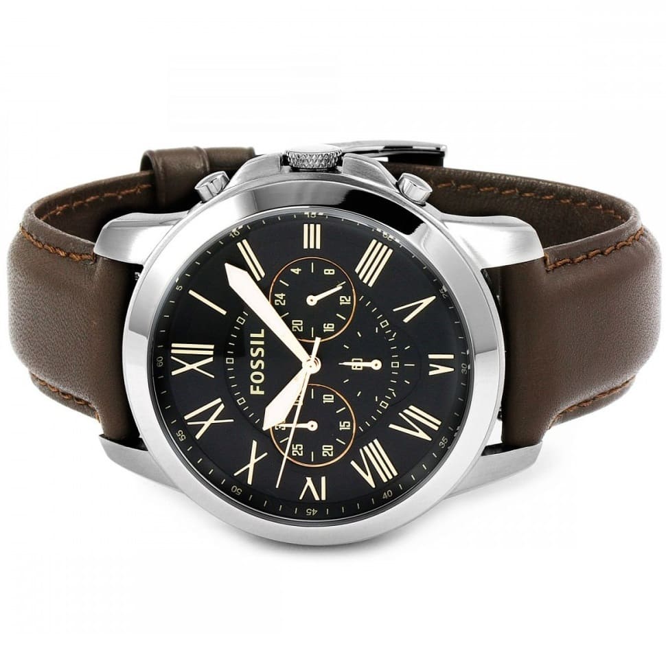 Fossil Grant FS4813 44mm Men’s Chronograph Watch – Black Dial & Brown Genuine Leather Strap