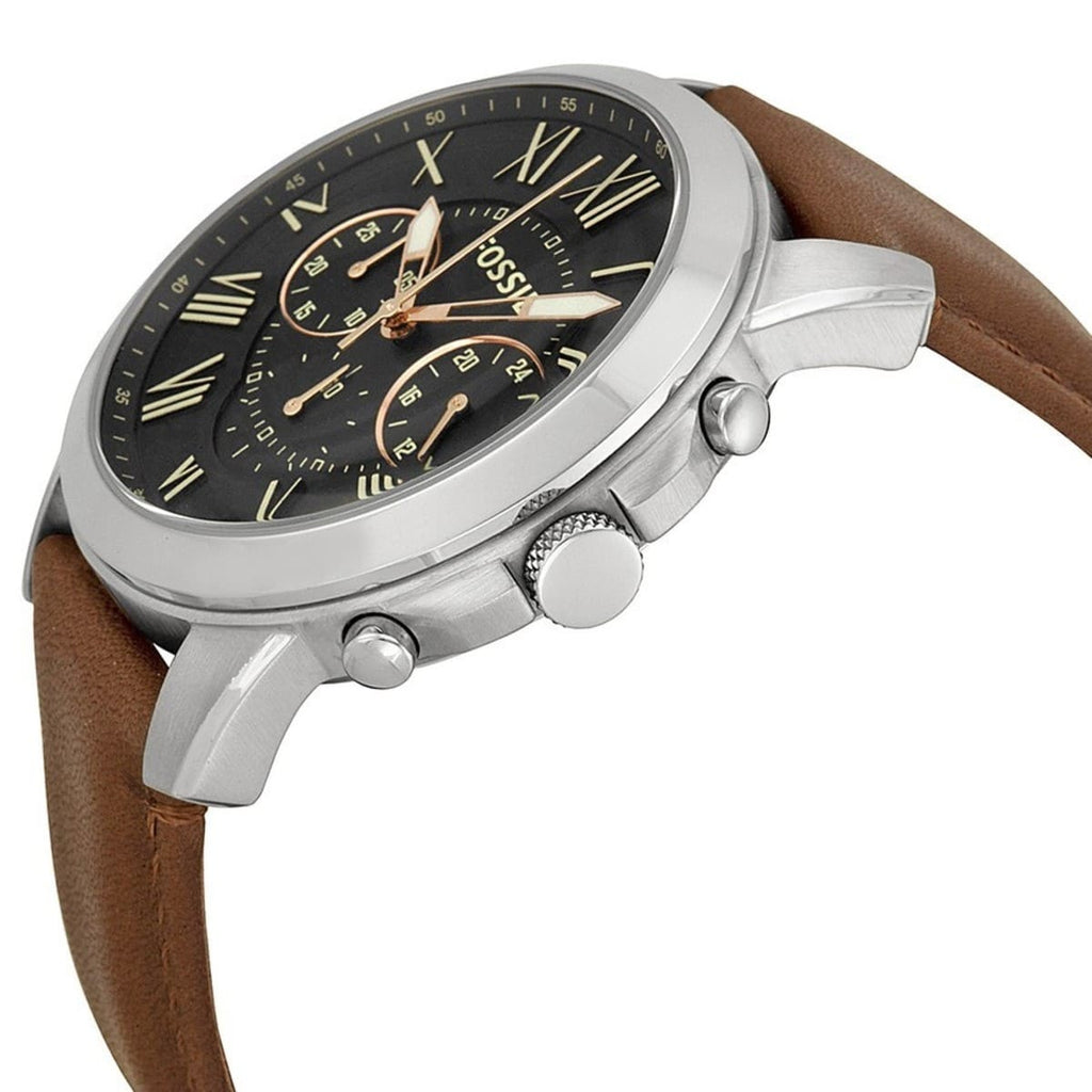 Fossil Grant FS4813 44mm Men’s Chronograph Watch – Black Dial & Brown Genuine Leather Strap