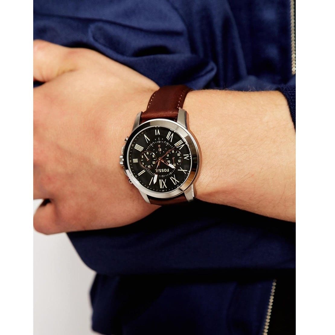Fossil Grant FS4813 44mm Men’s Chronograph Watch – Black Dial & Brown Genuine Leather Strap
