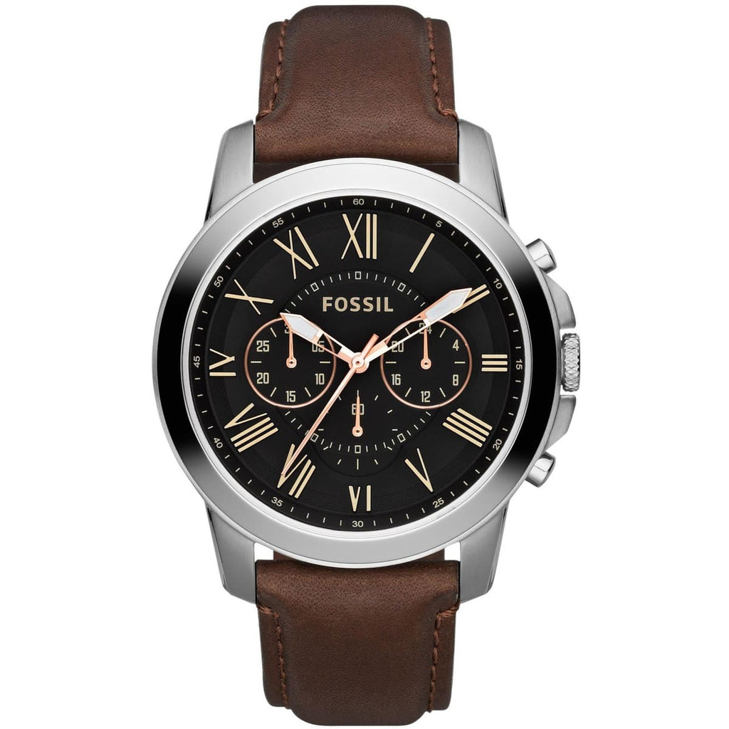 Fossil Grant FS4813 44mm Men’s Chronograph Watch – Black Dial & Brown Genuine Leather Strap