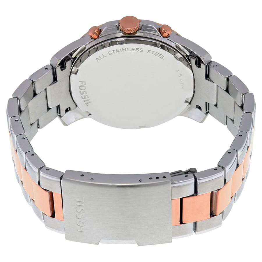 Fossil Grant FS5024 44mm Men’s Chronograph Watch – Blue Dial & Silver and Rose Gold-tone Stainless Steel Bracelet
