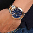 Fossil Grant FS5024 44mm Men’s Chronograph Watch – Blue Dial & Silver and Rose Gold-tone Stainless Steel Bracelet