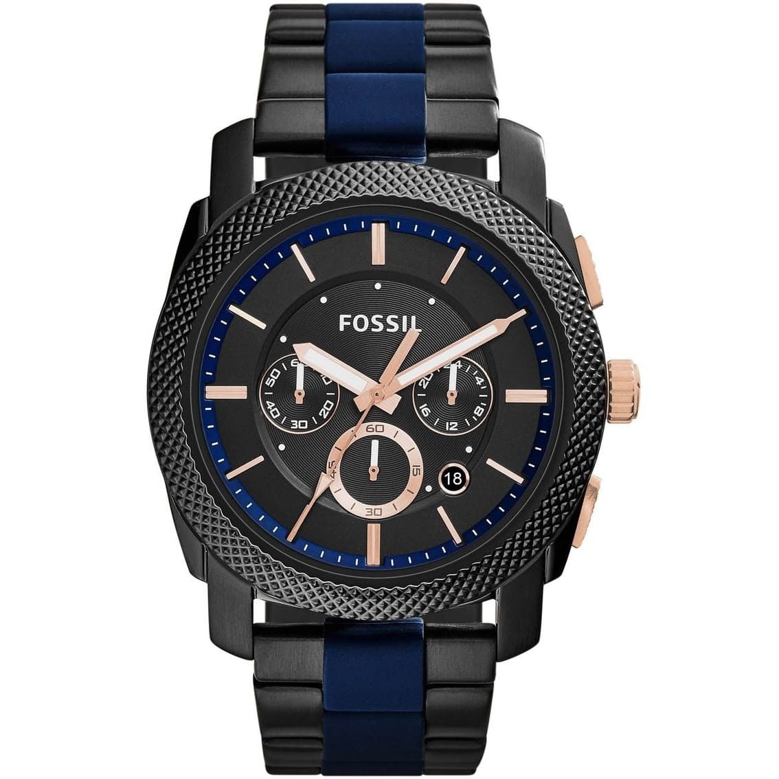 Fossil Machine FS5164 45mm Men’s Chronograph Watch – Black Dial & Two-tone Stainless Steel Bracelet