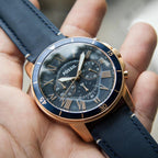 Fossil Grant FS5237 44mm Men’s Chronograph Watch – Blue Dial & Blue Genuine Leather Strap