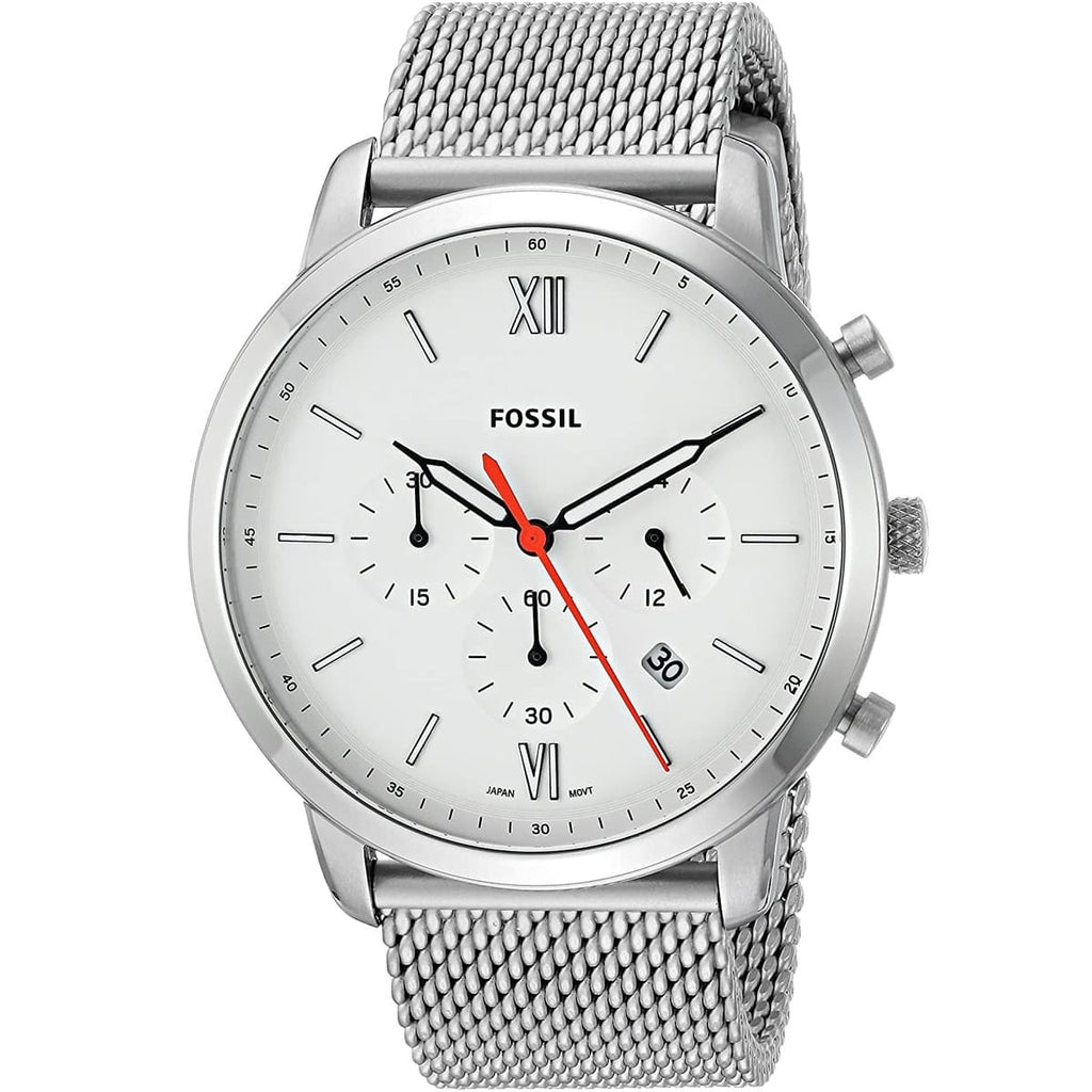 Fossil FS5382 44mm Men’s Quartz Watch – White Dial & Silver-tone Stainless Steel Bracelet