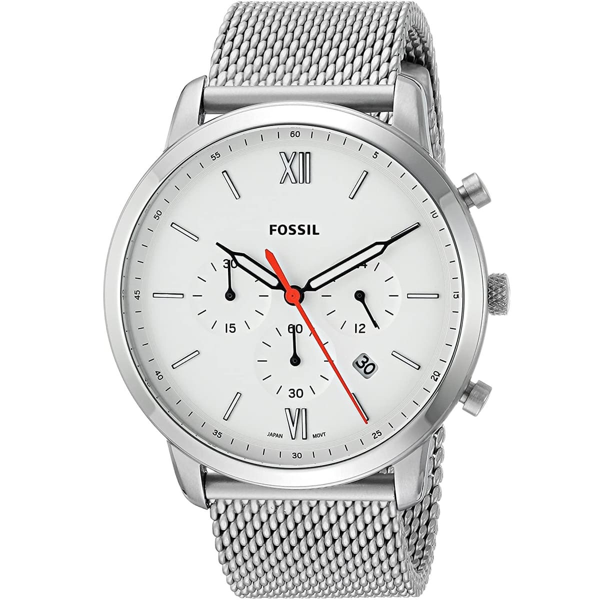 Fossil FS5382 44mm Men’s Quartz Watch – White Dial & Silver-tone Stainless Steel Bracelet