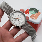 Fossil FS5382 44mm Men’s Quartz Watch – White Dial & Silver-tone Stainless Steel Bracelet