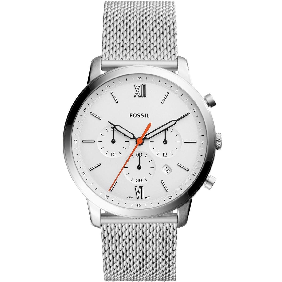 Fossil FS5382 44mm Men’s Quartz Watch – White Dial & Silver-tone Stainless Steel Bracelet