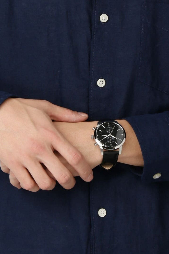 Fossil Townsman FS5396 44mm Men’s Quartz Watch – Black Dial & Black Genuine Leather Strap