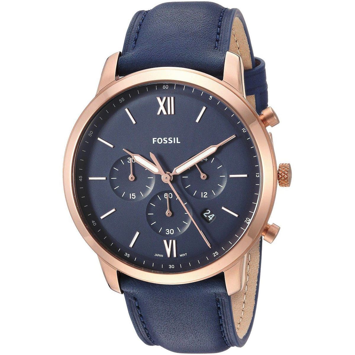 Fossil Neutra FS5454 44mm Men’s Chronograph Watch – Blue Dial & Blue Genuine Leather Strap