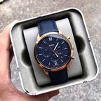 Fossil Neutra FS5454 44mm Men’s Chronograph Watch – Blue Dial & Blue Genuine Leather Strap