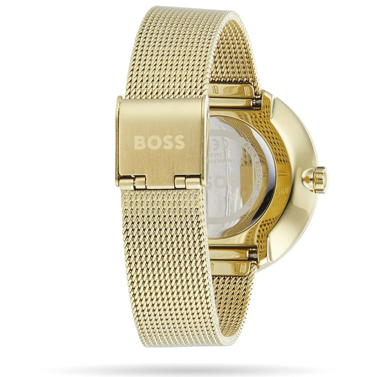 Hugo Boss Crystal Pavé 1502659 36mm Women’s Two-Hand Quartz Watch – Full Crystal-Pavé Dial & Gold Stainless Steel Mesh Bracelet
