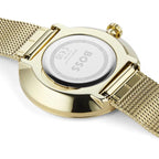Hugo Boss Crystal Pavé 1502659 36mm Women’s Two-Hand Quartz Watch – Full Crystal-Pavé Dial & Gold Stainless Steel Mesh Bracelet