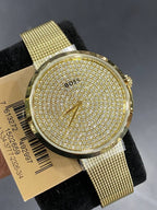 Hugo Boss Crystal Pavé 1502659 36mm Women’s Two-Hand Quartz Watch – Full Crystal-Pavé Dial & Gold Stainless Steel Mesh Bracelet