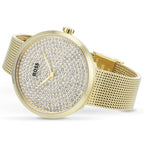 Hugo Boss Crystal Pavé 1502659 36mm Women’s Two-Hand Quartz Watch – Full Crystal-Pavé Dial & Gold Stainless Steel Mesh Bracelet