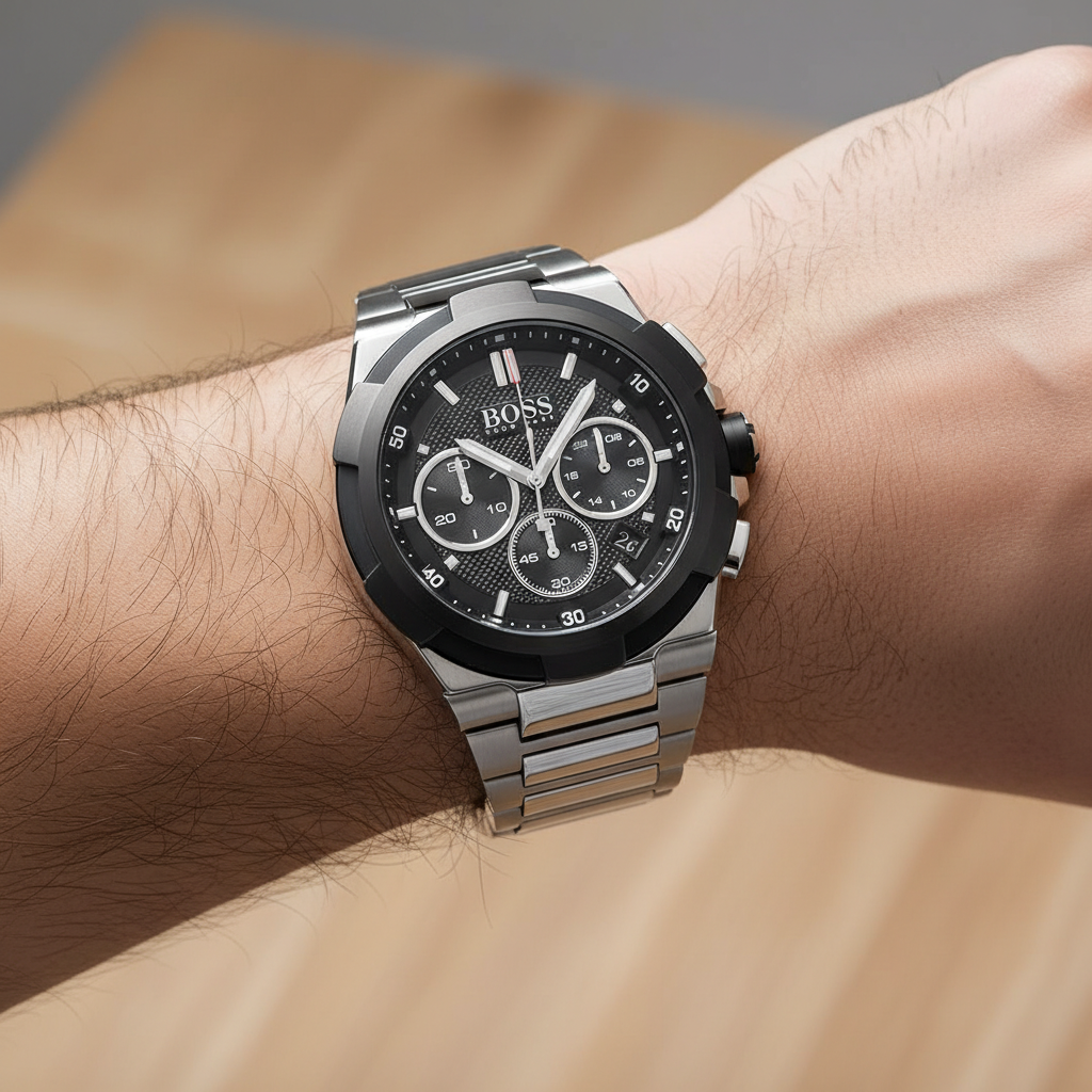 Hugo Boss Supernova 1513359 46mm Men’s Chronograph Watch – Black Dial & Silver Stainless Steel Link Bracelet