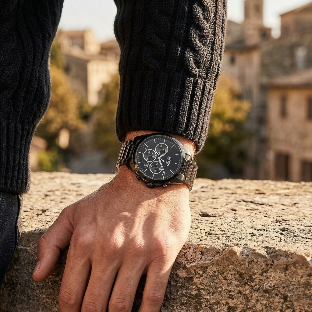 Hugo Boss Onyx 1513365 44mm Men’s Chronograph Watch – Black Dial & Stainless Steel Bracelet