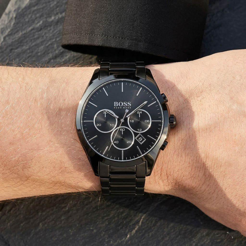 Hugo Boss Onyx 1513365 44mm Men’s Chronograph Watch – Black Dial & Stainless Steel Bracelet