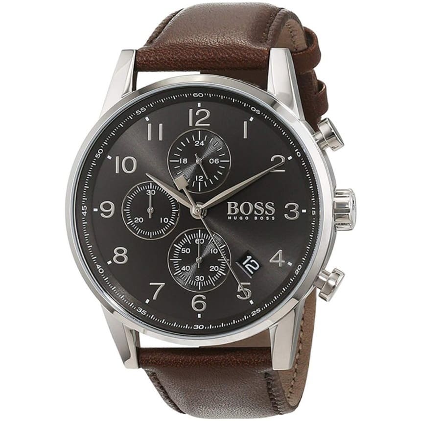 Hugo Boss Navigator 1513494 44mm Men’s Chronograph Watch – Grey Dial & Brown Genuine Leather Strap