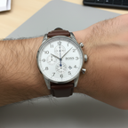 Hugo Boss Navigator 1513495 44mm Men’s Chronograph Watch – White Dial & Brown Genuine Leather Strap