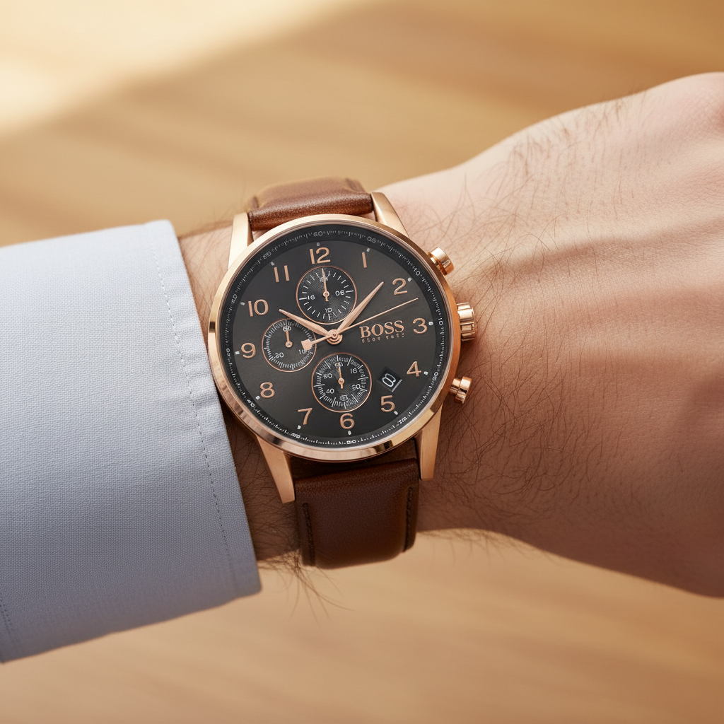 Hugo Boss Navigator 1513496 44mm Men’s Chronograph Watch – Grey Dial & Brown Genuine Leather Strap