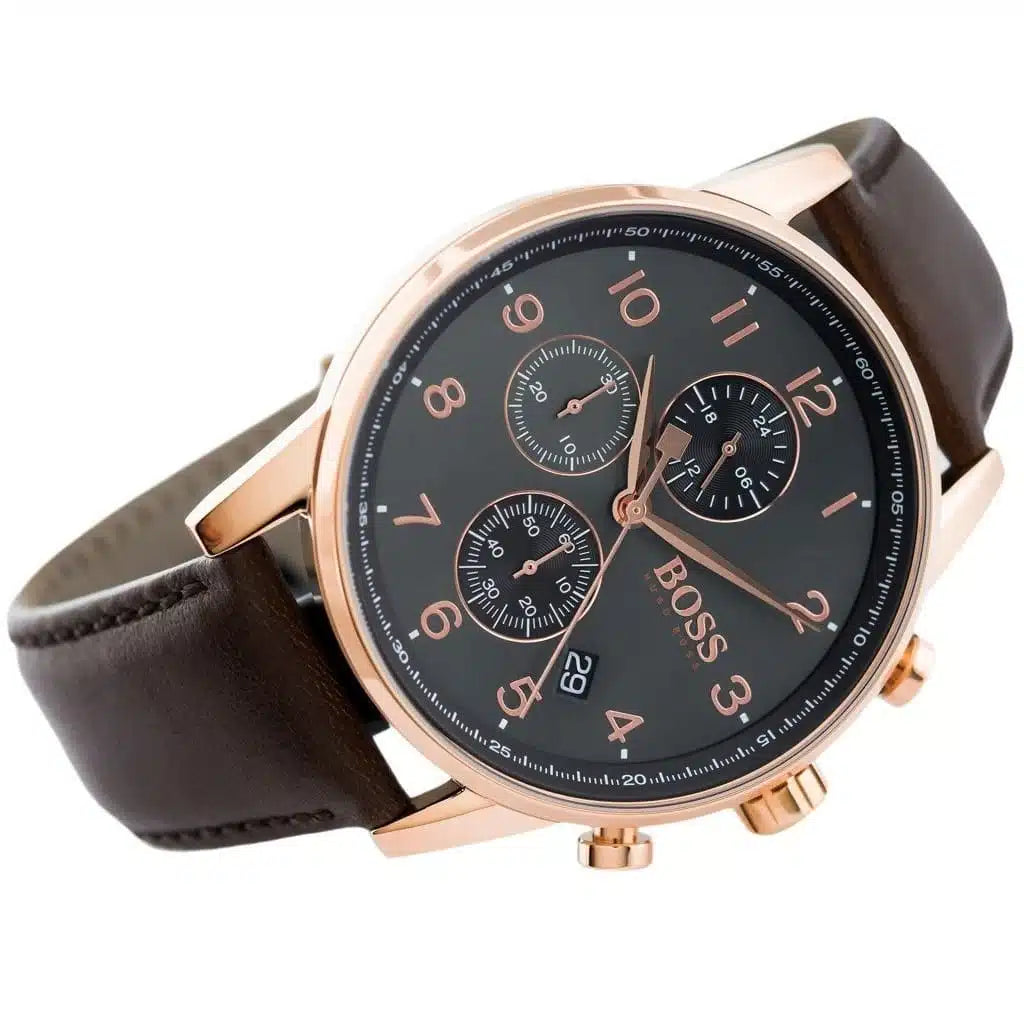 Hugo Boss Navigator 1513496 44mm Men’s Chronograph Watch – Grey Dial & Brown Genuine Leather Strap