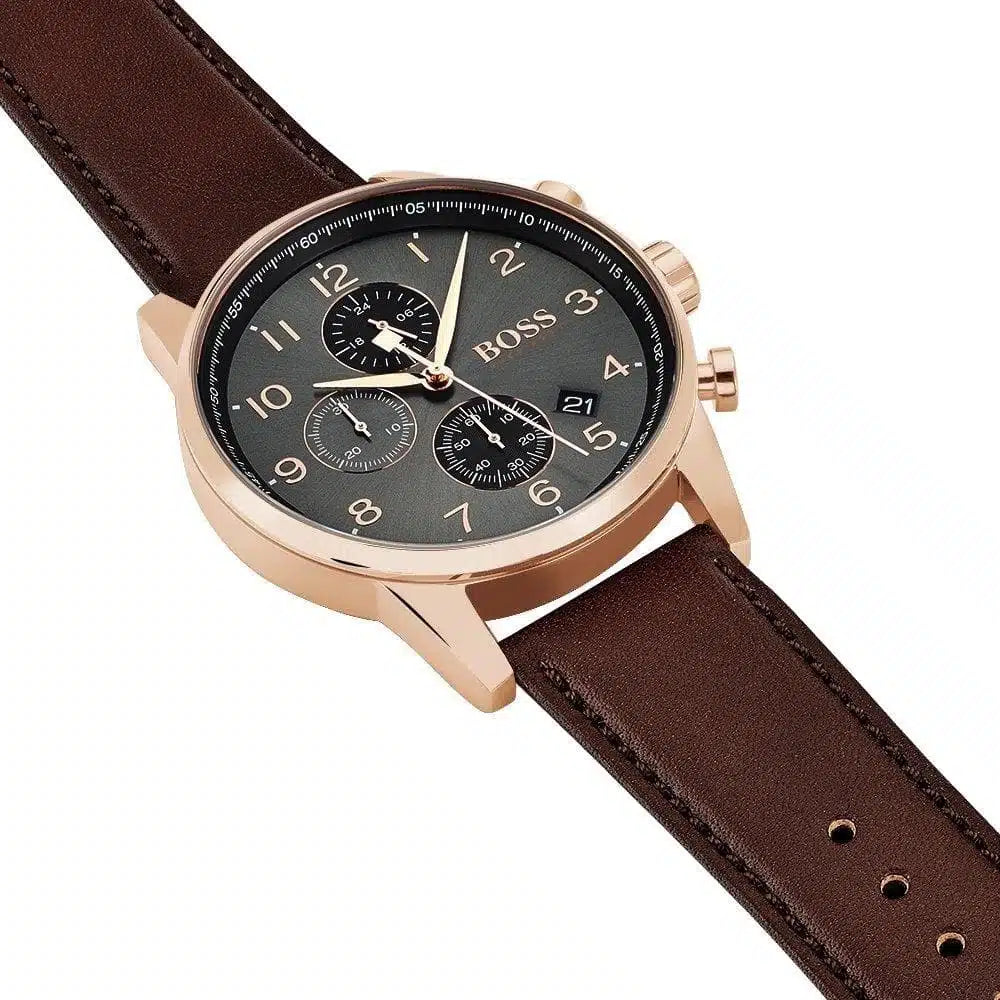 Hugo Boss Navigator 1513496 44mm Men’s Chronograph Watch – Grey Dial & Brown Genuine Leather Strap