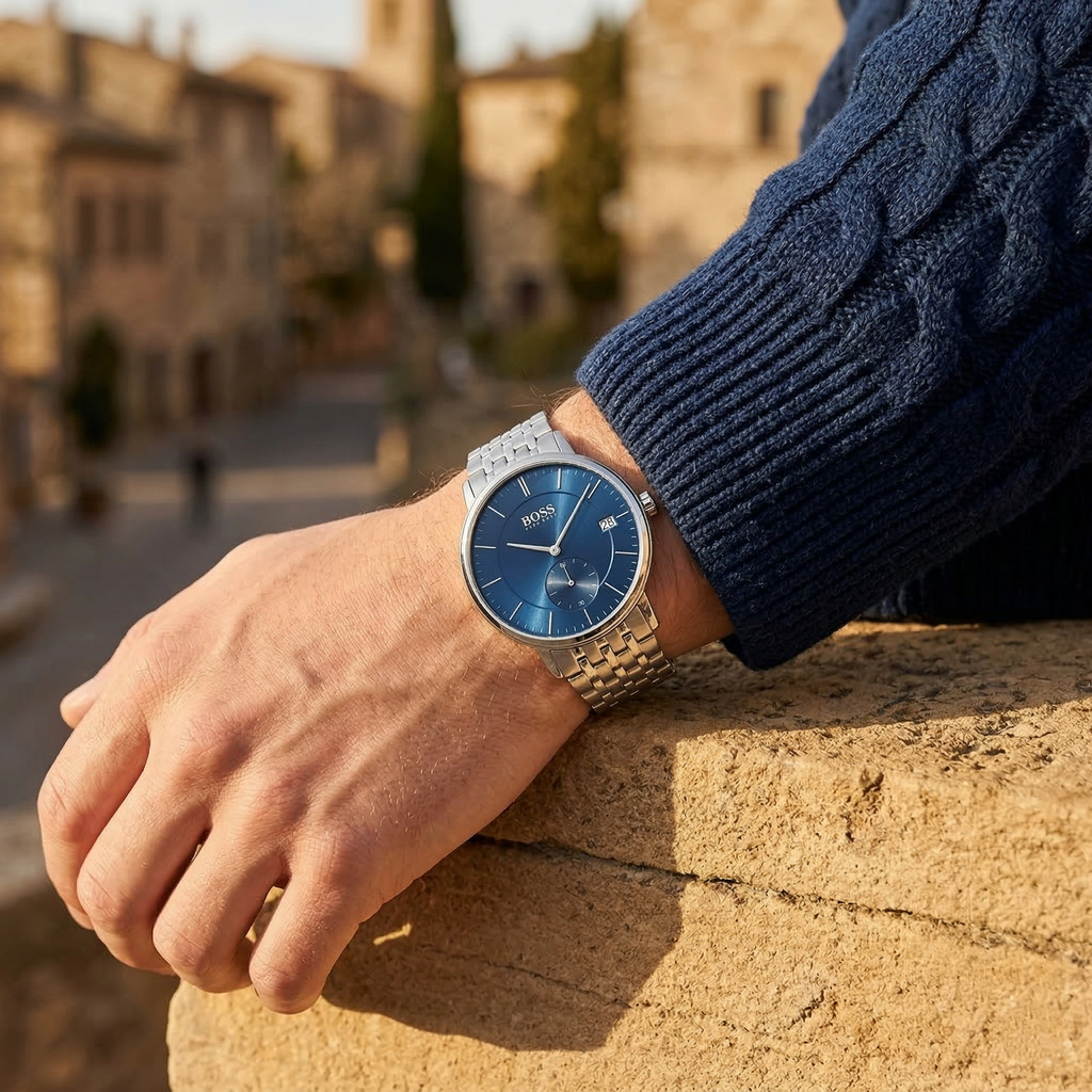 Hugo Boss Corporal 1513642 40mm Men’s Quartz Watch – Blue Dial & Stainless Steel Bracelet