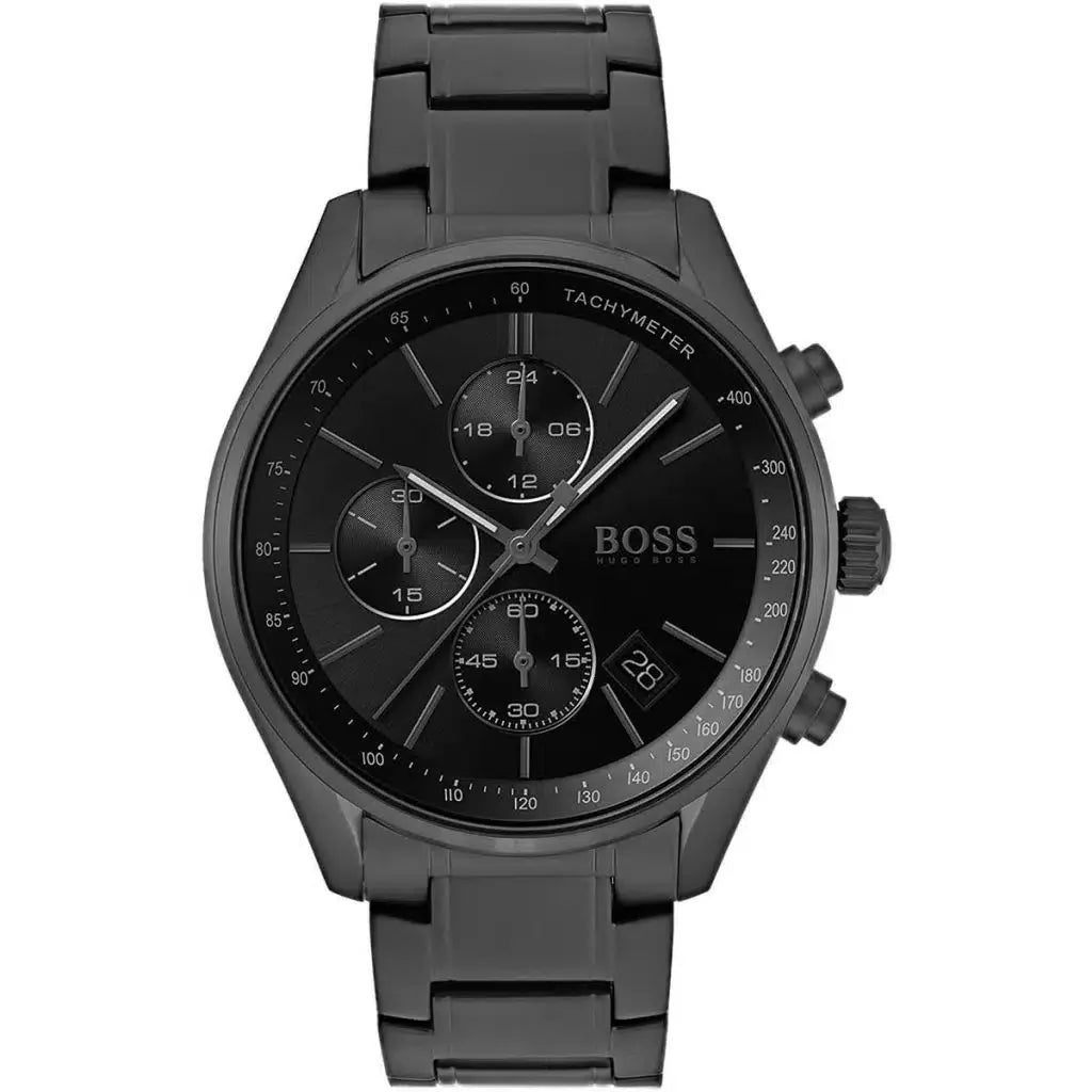 Hugo Boss Grand Prix 1513676 44mm Men’s Chronograph Watch – Black Sunray Dial & Black Stainless Steel Link Bracelet