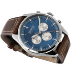 Hugo Boss Pioneer 1513709 44mm Men’s Chronograph Watch – Blue Dial & Brown Genuine Leather Strap
