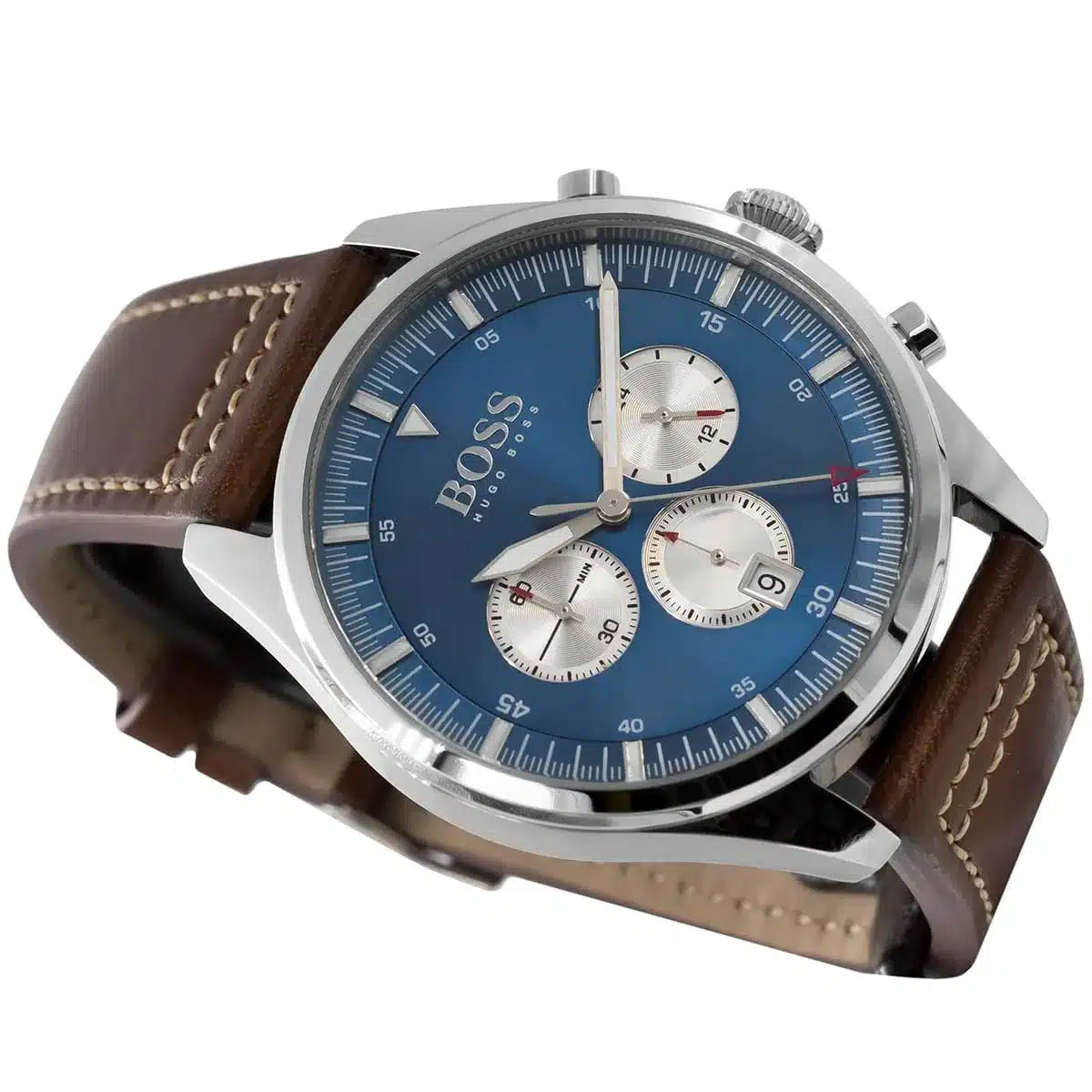 Hugo Boss Pioneer 1513709 44mm Men’s Chronograph Watch – Blue Dial & Brown Genuine Leather Strap