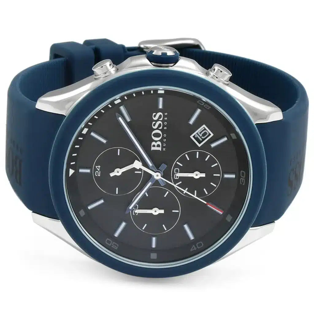 Hugo Boss Velocity 1513717 44mm Men’s Chronograph Watch – Black Dial & Blue Silicone Rubber Strap
