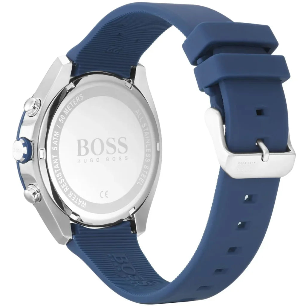 Hugo Boss Velocity 1513717 44mm Men’s Chronograph Watch – Black Dial & Blue Silicone Rubber Strap