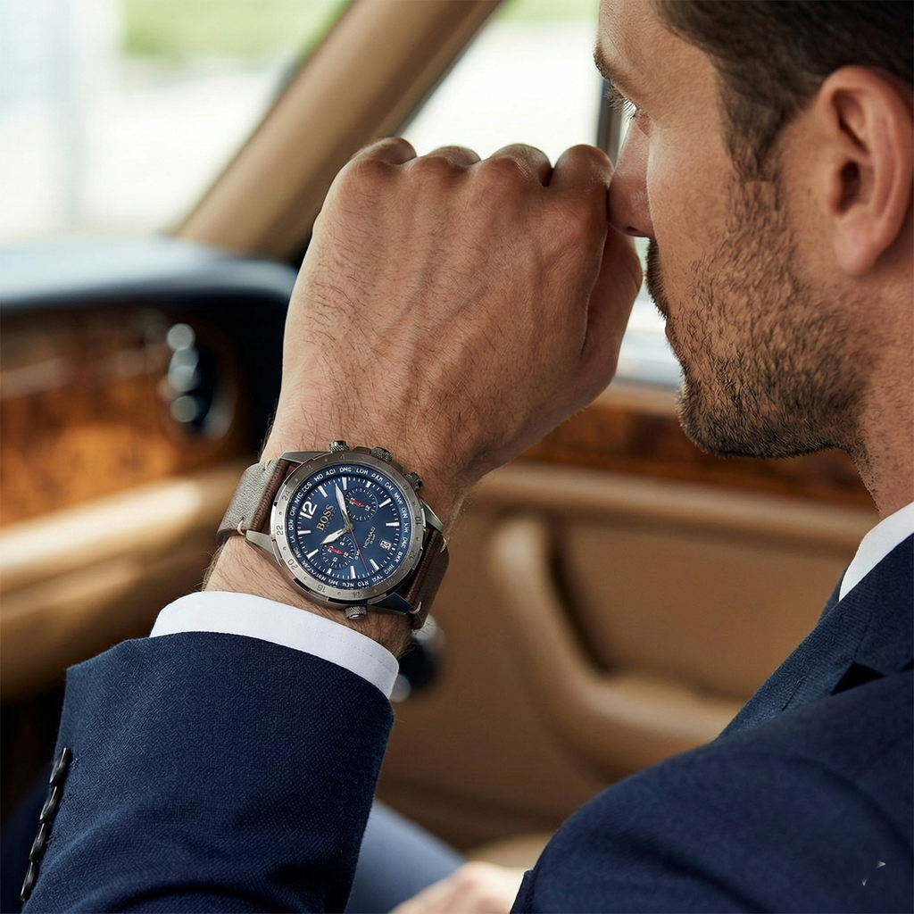 Hugo Boss Nomad 1513773 44mm Men’s Chronograph Watch – Blue Dial & Brown Genuine Leather Strap