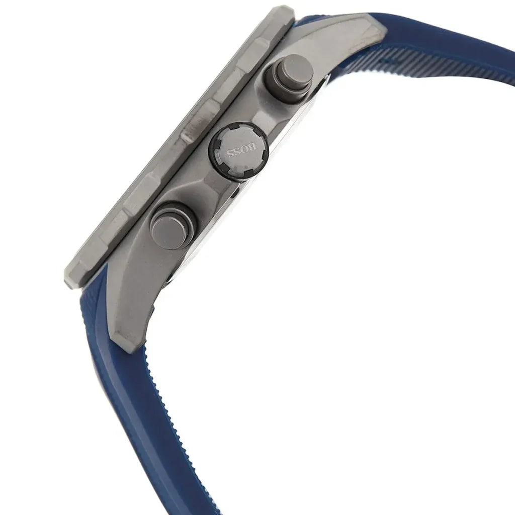 Hugo Boss Globetrotter 1513821 46mm Men’s Chronograph Watch – Blue Sunray Dial & Blue Rubber Strap