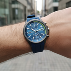 Hugo Boss Globetrotter 1513821 46mm Men’s Chronograph Watch – Blue Sunray Dial & Blue Rubber Strap