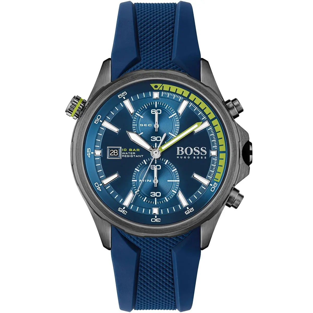 Hugo Boss Globetrotter 1513821 46mm Men’s Chronograph Watch – Blue Sunray Dial & Blue Rubber Strap