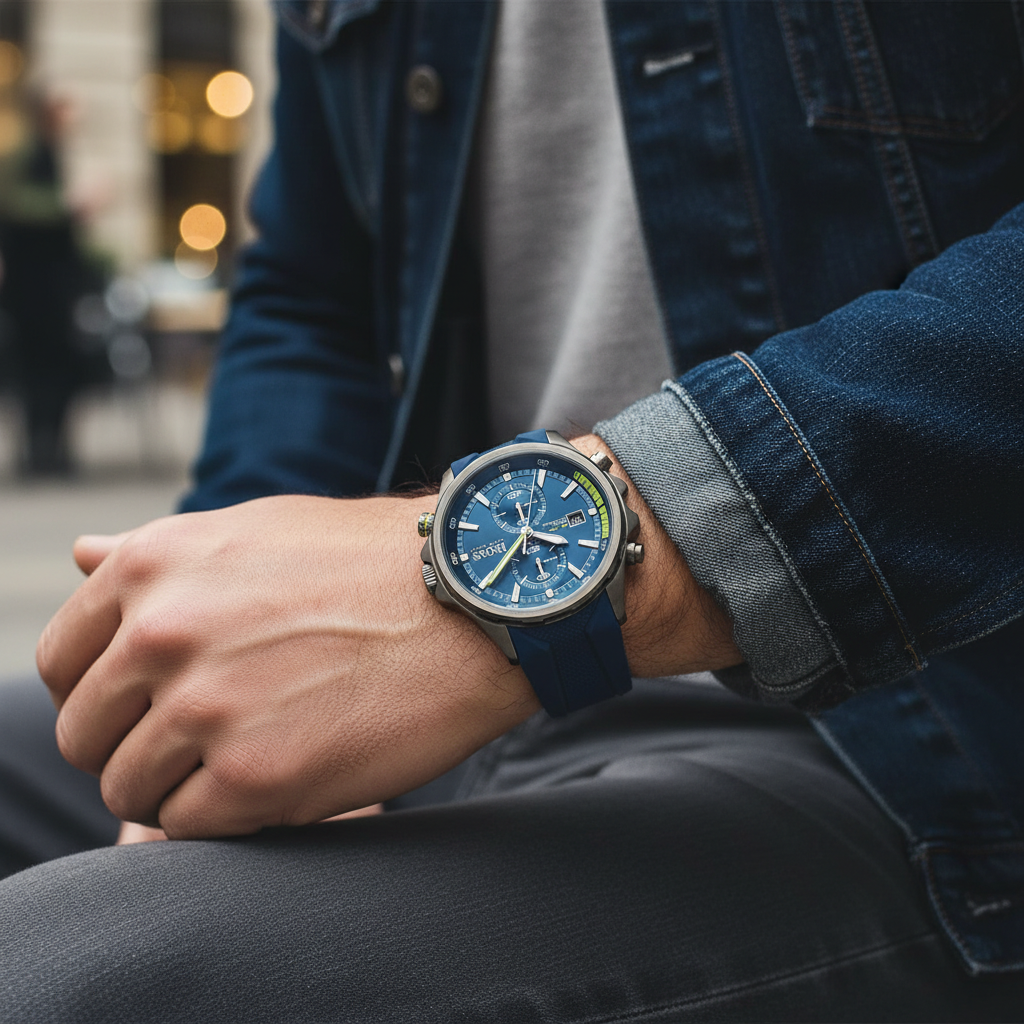 Hugo Boss Globetrotter 1513821 46mm Men’s Chronograph Watch – Blue Sunray Dial & Blue Rubber Strap