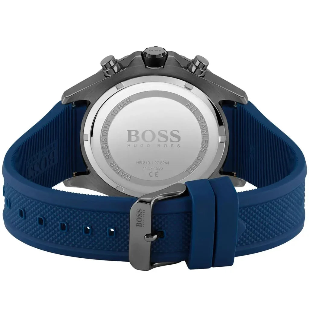 Hugo Boss Globetrotter 1513821 46mm Men’s Chronograph Watch – Blue Sunray Dial & Blue Rubber Strap