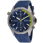 Hugo Boss Globetrotter 1513821 46mm Men’s Chronograph Watch – Blue Sunray Dial & Blue Rubber Strap
