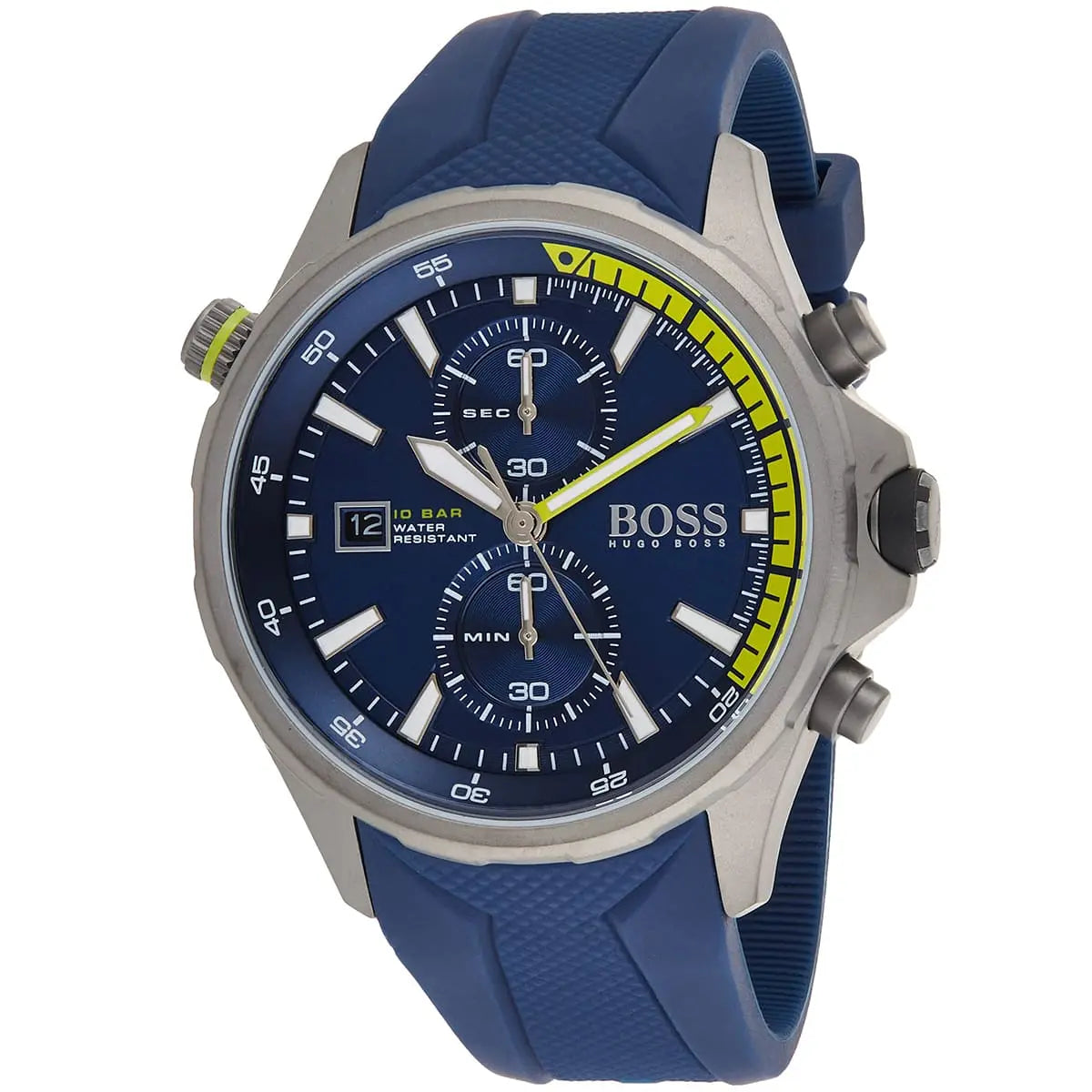 Hugo Boss Globetrotter 1513821 46mm Men’s Chronograph Watch – Blue Sunray Dial & Blue Rubber Strap